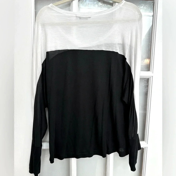 BCBGMAXAZRIA Black & White Lightweight Semi Sheer Long Sleeve Blouse Size XL - Picture 2 of 9